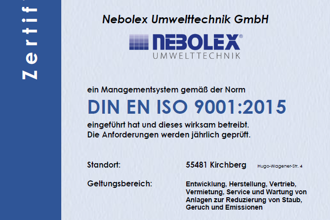 certificate for DIN ISO 9001:2015
